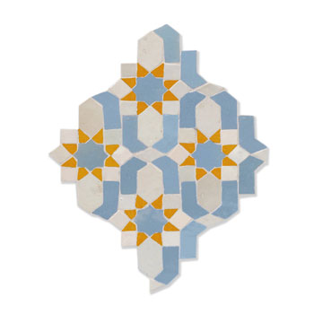 Mosaic House Moroccan tile Dazzle 1-17-29 White Sky blue Orange  zellige, mosaic, zellij, field, pattern, glaze, intricate, classic, traditional, complex 